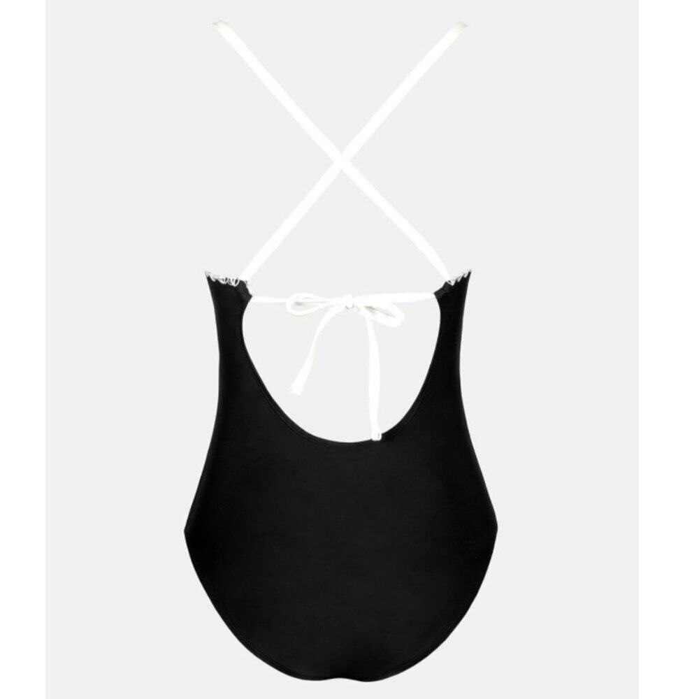 Cupshe Women Black Scallop Shell Stiched Trim One Piece Swimsuit Ruched M NWT - Picture 8 of 12